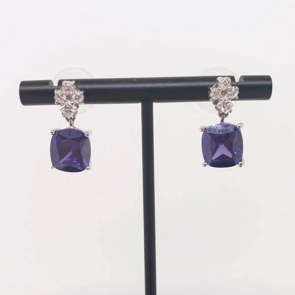 Blue Simulated Sapphire Drop Earrings - Picture 3 of 8